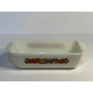 VTG Anchor Hocking Fire-King Oven-Proof White Milk Glass Loaf Pan With Fruit Des